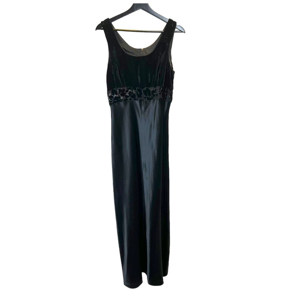 Vintage 90s Black Velvet Satin Sleeveless Full Length Formal Dress Large